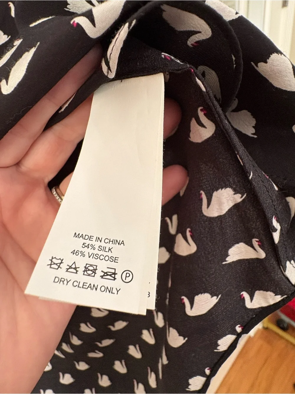 Kate Spade New York Black Swan Print Long Sleeve Button Up Blouse Size L